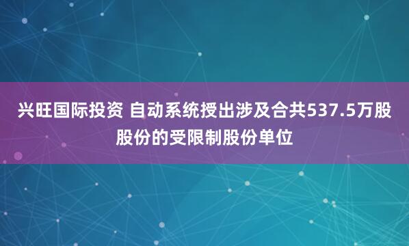 兴旺国际投资 自动系统授出涉及合共537.5万股股份的受限制股份单位