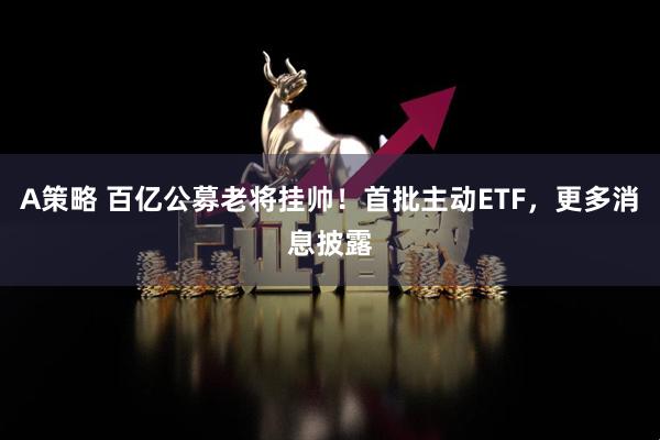 A策略 百亿公募老将挂帅！首批主动ETF，更多消息披露